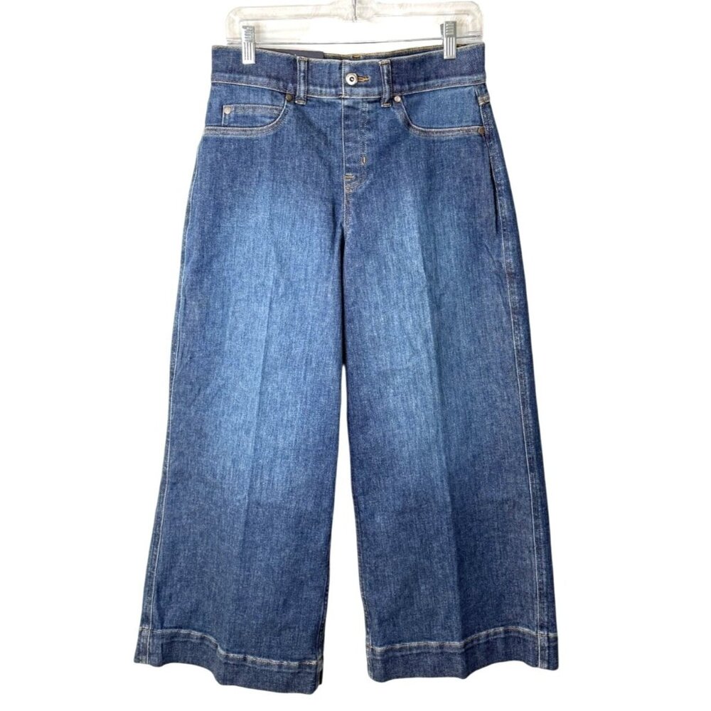 Spanx Cropped Wide-Leg Jeans High-Rise Authentic Blue Size M Stretch Womens NEW - Picture 2 of 11